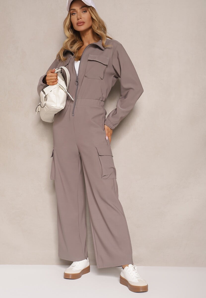 Szary Kombinezon w Stylu Utility Taliowany Liarael