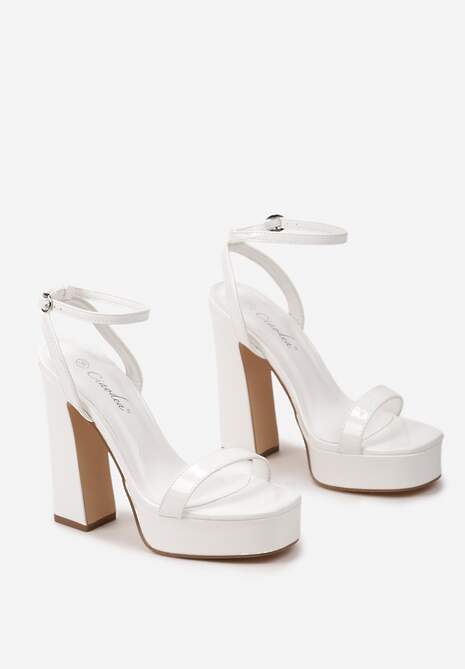 Białe Lakierowane Sandały na Wysokim Obcasie z Platformą Ekelia