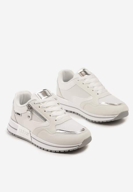 Białe Sneakersy z Ozdobnym Suwakiem na Boku i Metalowymi Wstawkami Lavaria