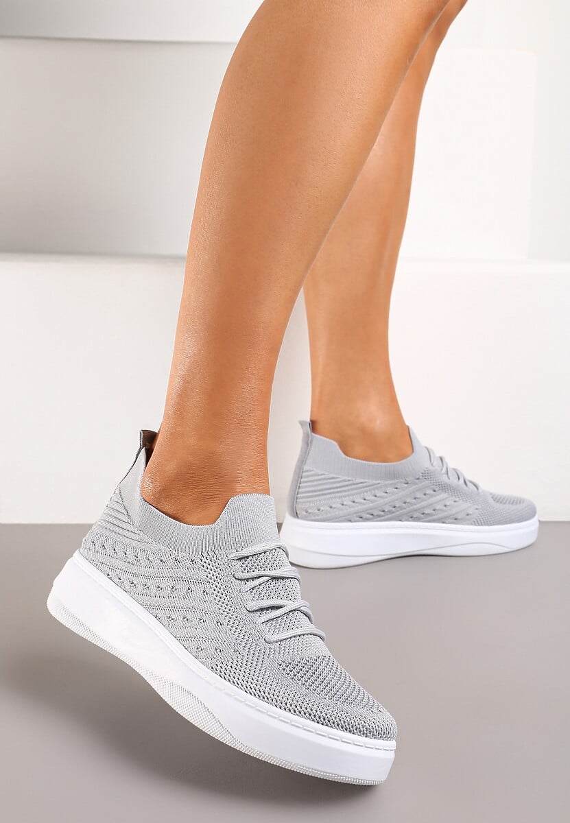 Szare Buty Sportowe z Cholewką w Skarpetkowym Stylu Timotta