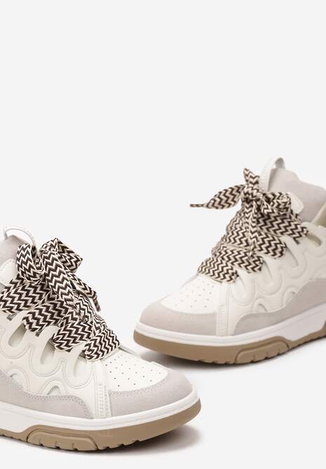 Beżowe Sneakersy z Szerokimi Sznurówkami Nolita