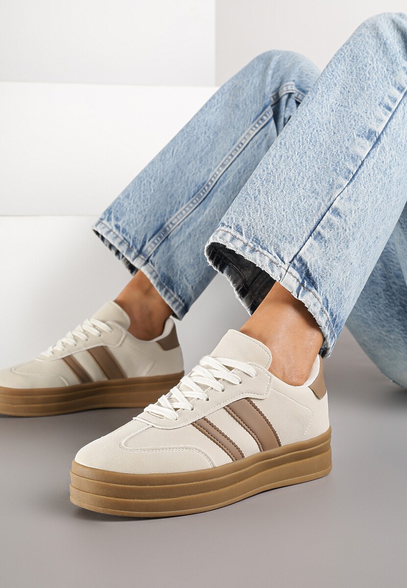 Beżowe Sneakersy w Stylu Klasycznych Tenisówek na Platformie Nallania
