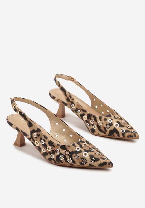 Panterkowe Sandały Slingback na Kaczuszce z Ozdobnymi Nitami Falovina