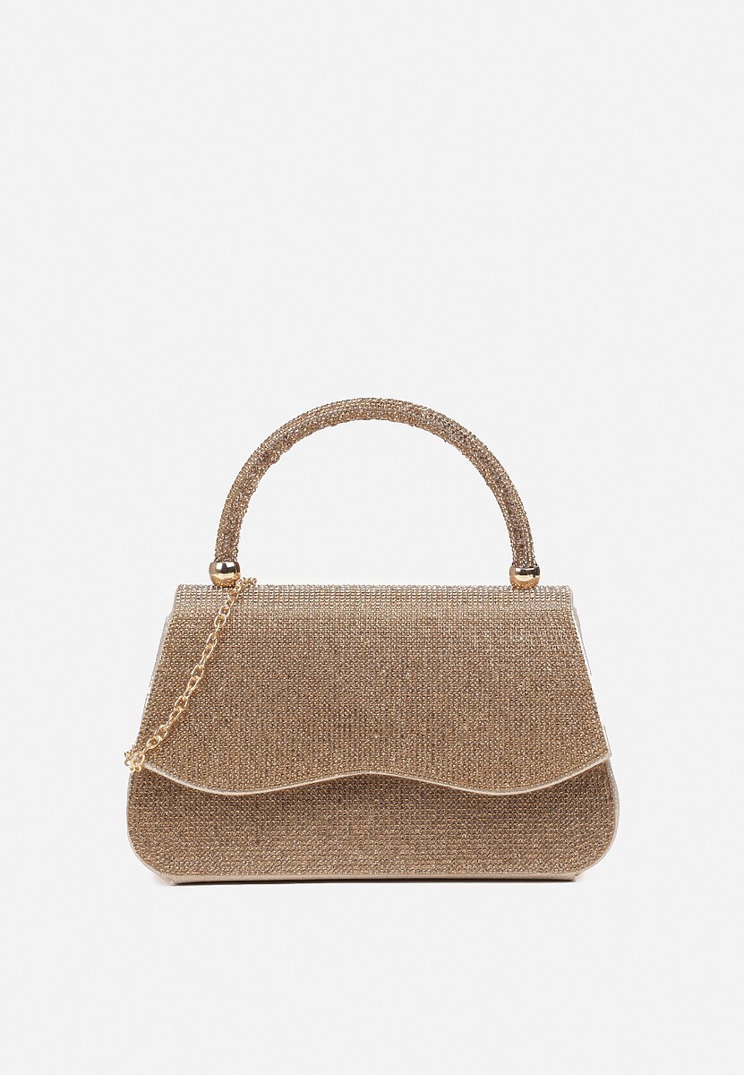 Srebrno-Złota Torebka Koktajlowa z Rączką Wysadzana Cyrkoniami z Łańcuszkiem Halorea