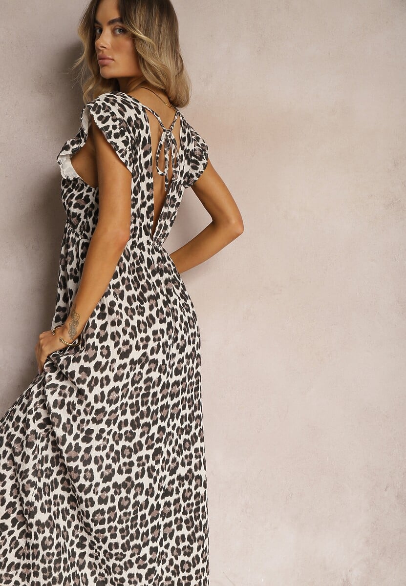 Różowa Sukienka Boho z Bawełny Ozdobiona Wiązaniem Carivia