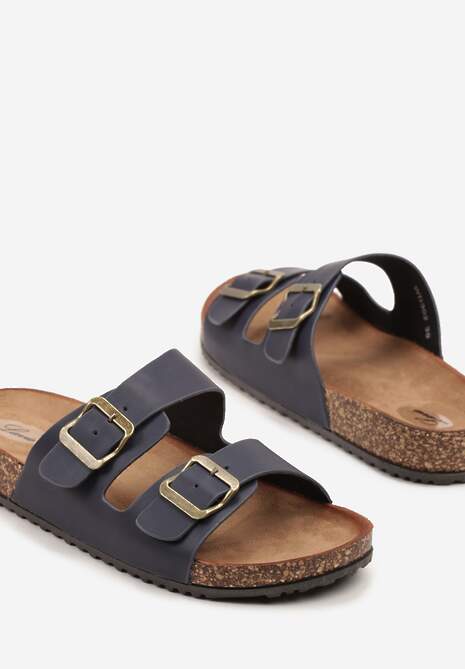 Granatowe Klapki z Dwoma Paskami i Klamrami Tuvera