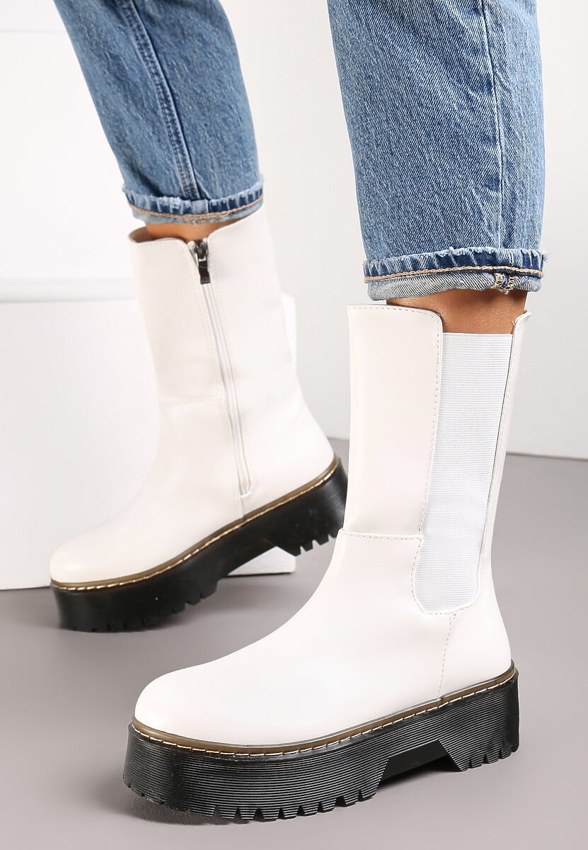 Białe Botki na Grubej Podeszwie Howon