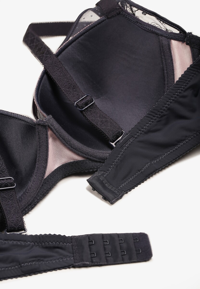 Szaro-Różowy Biustonosz z Koronką Suffa