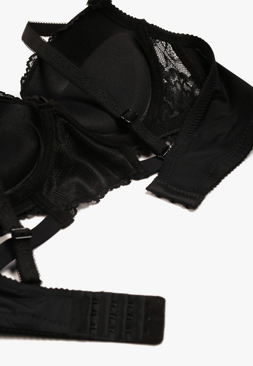 Czarny Biustonosz Push-Up Ozdobiony Koronką i Napisami z Cekinami Elisei