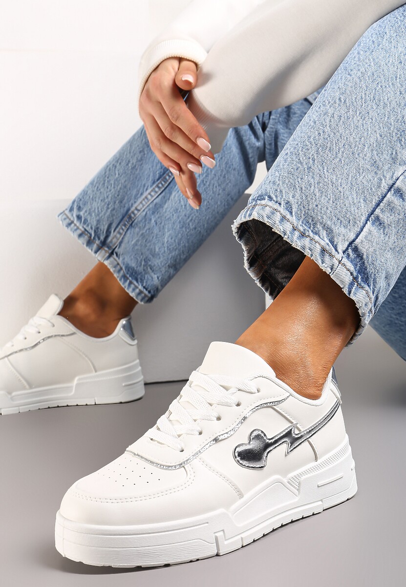 Czarno-Białe Sznurowane Sneakersy na Grubej Podeszwie z Brokatowym Zdobieniem Anaieli