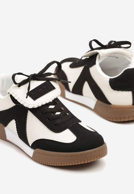 Czarno-Beżowe Sneakersy w Stylu Tenisówek z Szerokim Językiem Alarila