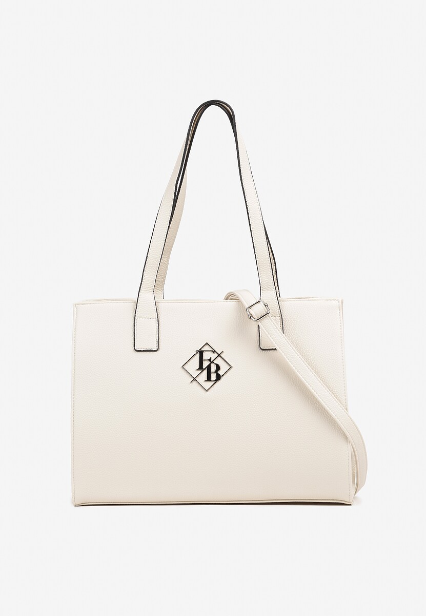 Biała Torebka w Stylu Shopperki Ozdobione Metaliczną Aplikacją Honevia