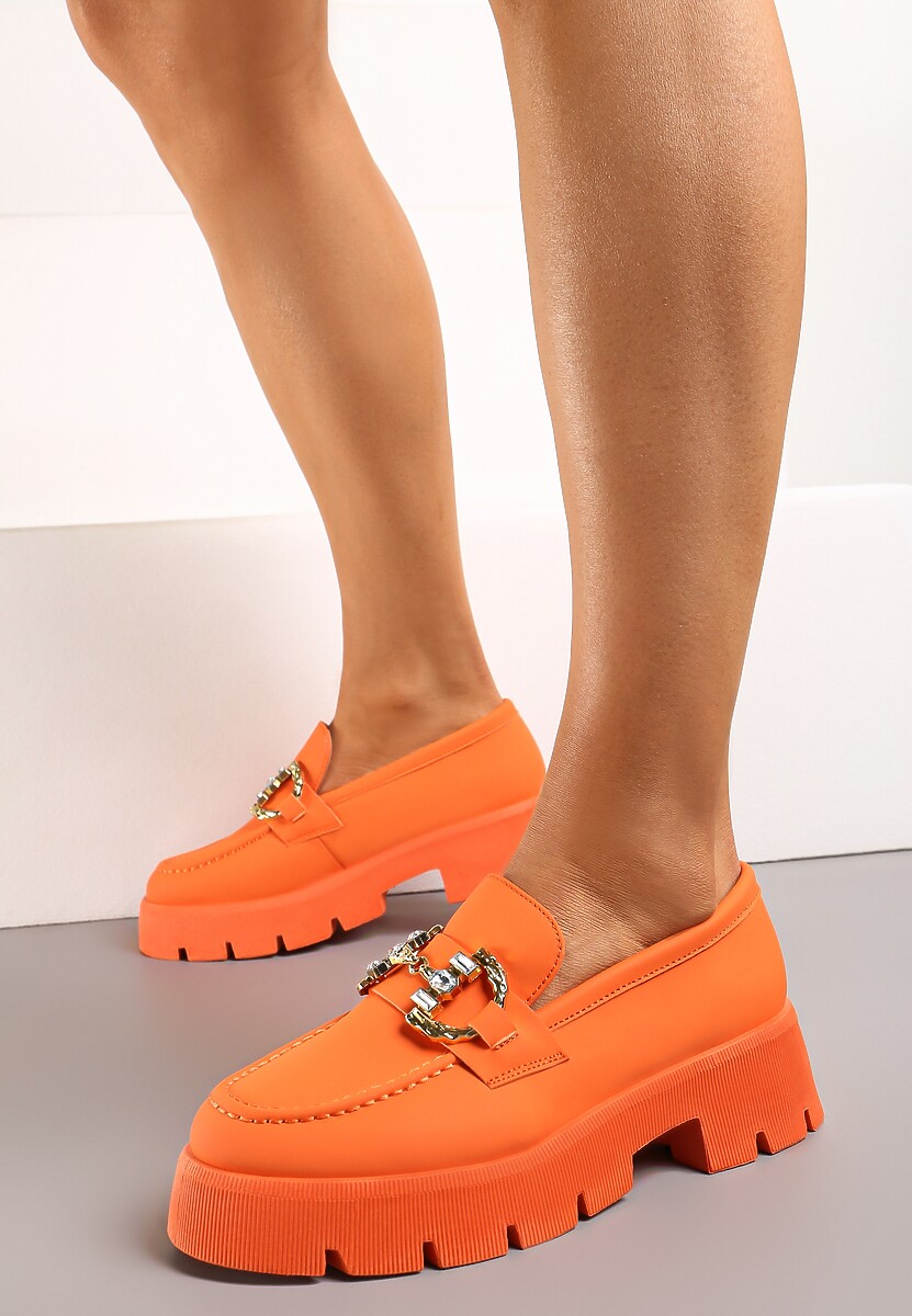 Pomarańczowe Mokasyny z Grubą Podeszwą w Kolorze Cholewki z Klamrą Rosarose
