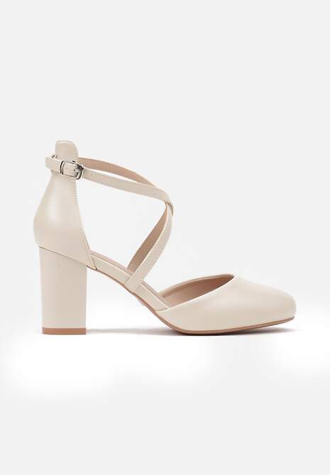 Jasnobeżowe Eleganckie Czółenka z Ozdobnymi Paseczkami na Krzyż z Klamerką Vaitaelle