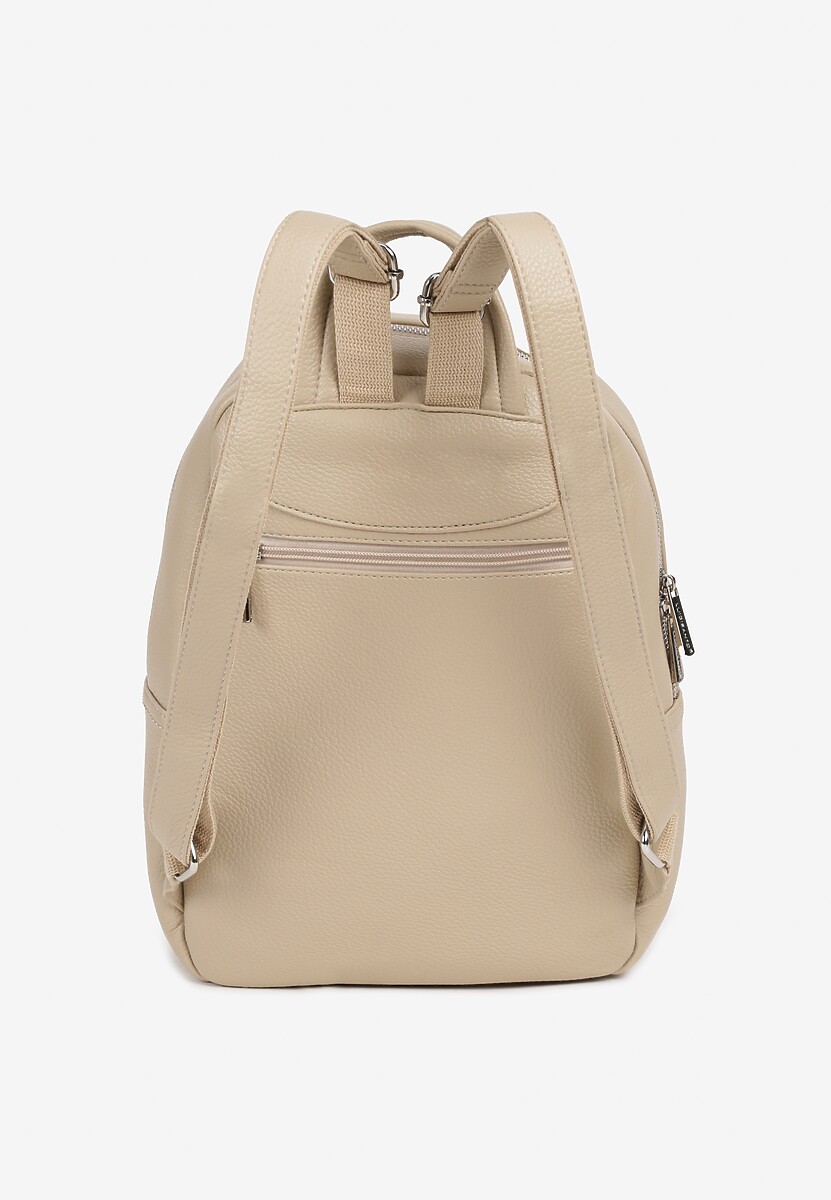 Beżowy Mały Plecak Zdobiony Suwakiem Nilzeri