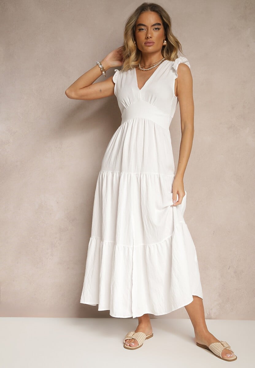 Różowa Sukienka z Wiskozy Ozdobiona Falbankami Sadovene