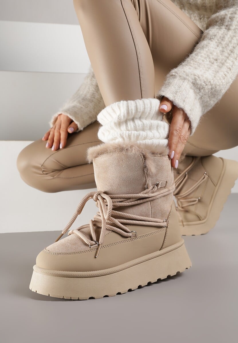 Czarne Śniegowce na Platformie Ozdobione Futerkiem Anwedea