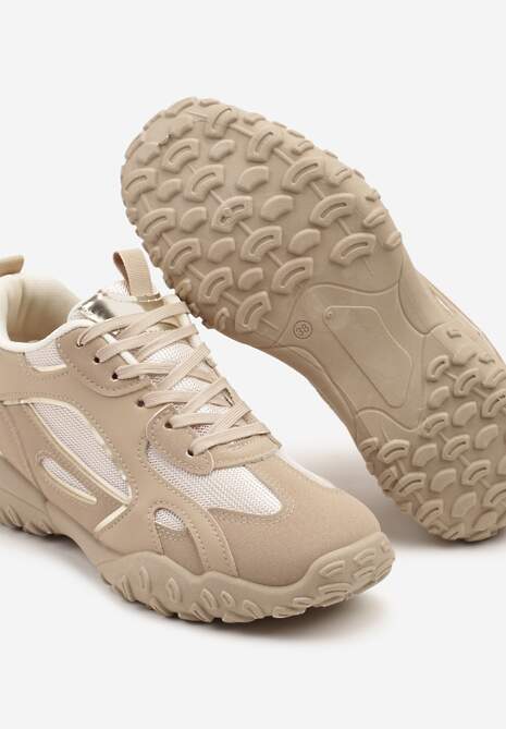 Ciemnobeżowe Sneakersy Ozdobione Tłoczoną Cholewką Pillitha