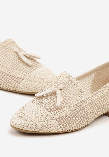 Beżowe Mokasyny z Siateczki z Frędzlami Adenda