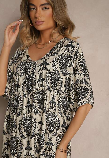 Czarna Sukienka z Bawełną i Abstrakcyjnym Motywem Filarella