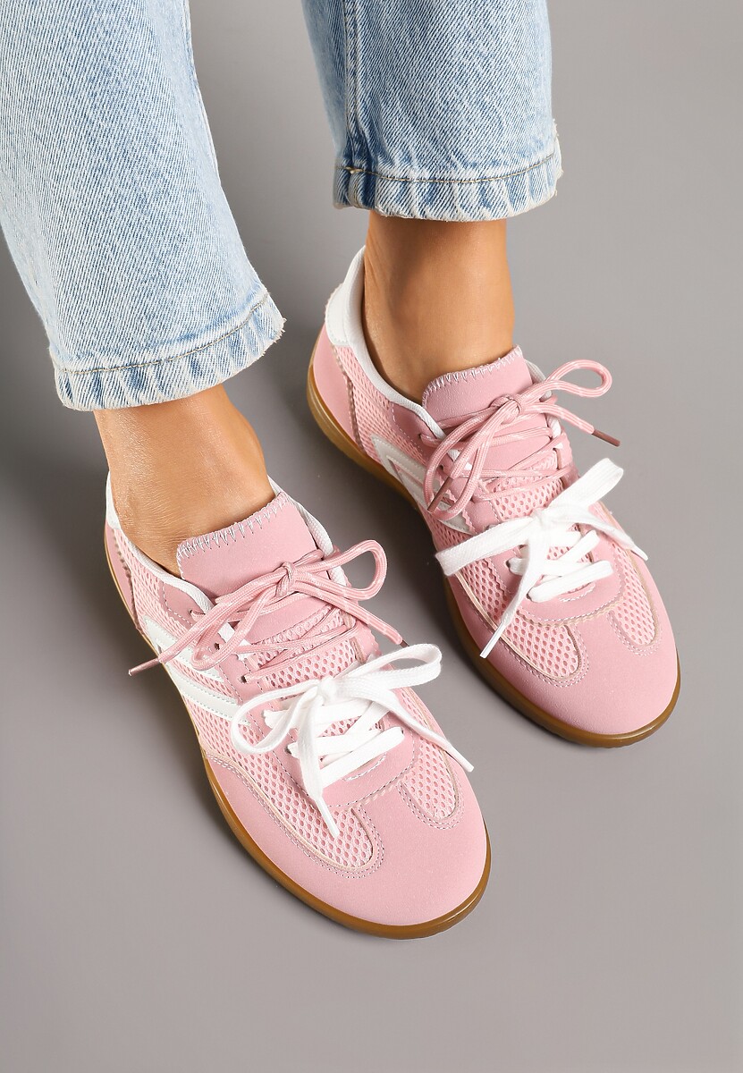 Różowe Sneakersy w Stylu Tenisówek Ozdobione Geometrycznym Wzorem Teloriella