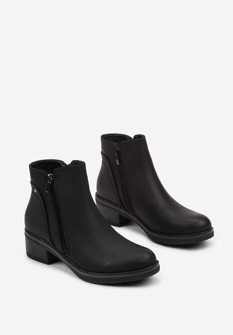 Czarne Botki z Niską Cholewką z Ozdobnym Suwakiem Ilonela