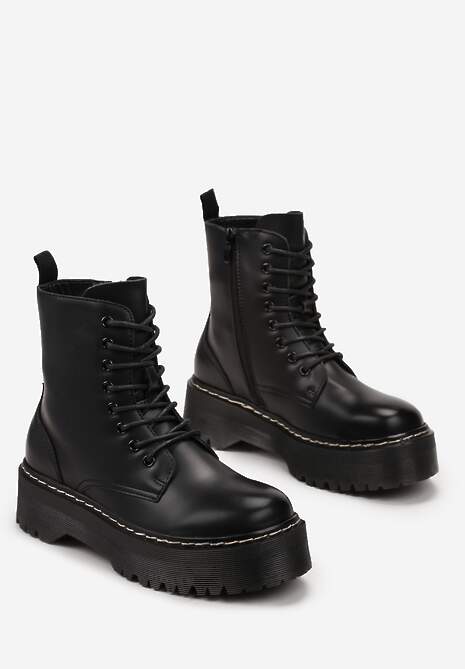 Czarne Botki na Platformie w Stylu Workerów Marixana