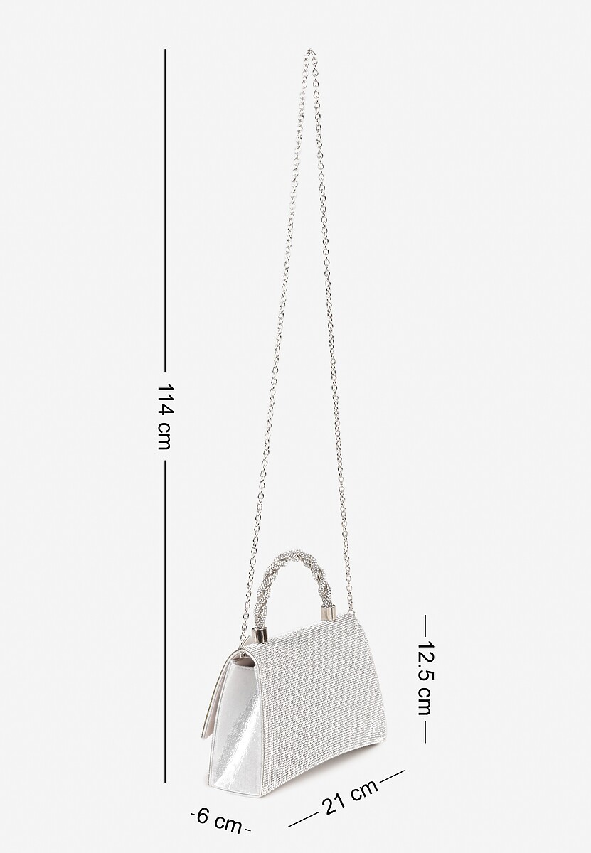 Srebrna Torebka Kopertówka Ozdobiona Cyrkoniami i Kokardą Deolire