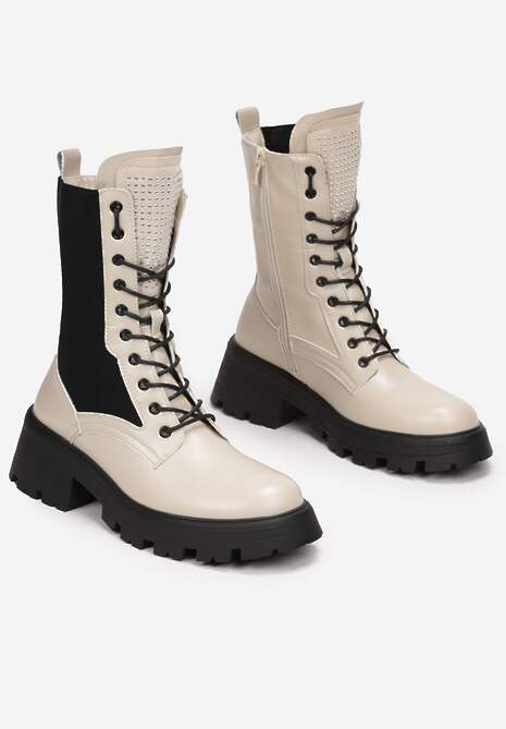 Beżowe Botki  Workery z Elastyczną Cholewką Lasile