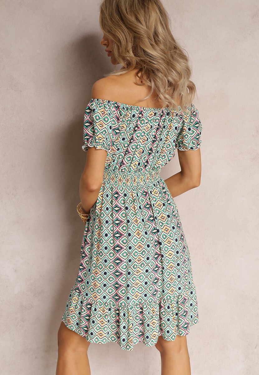 Zielona Mini Rozkloszowana Sukienka o Hiszpańskim Fasonie z Wiskozy Ruzara