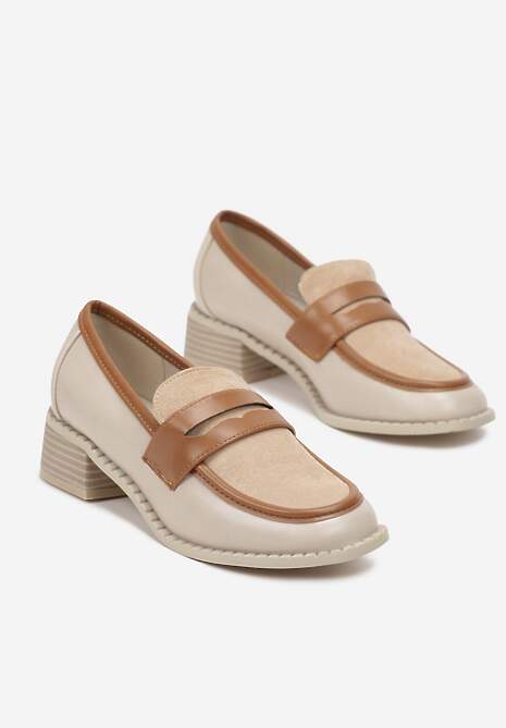 Beżowe Wsuwane Mokasyny z Płaskim Obcasem i Paskiem z Przodu Mauvela