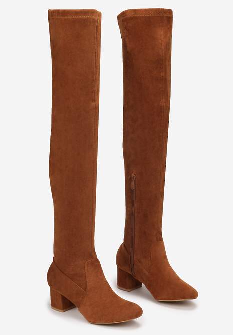 Brązowe Kozaki za Kolano na Słupku Neshi