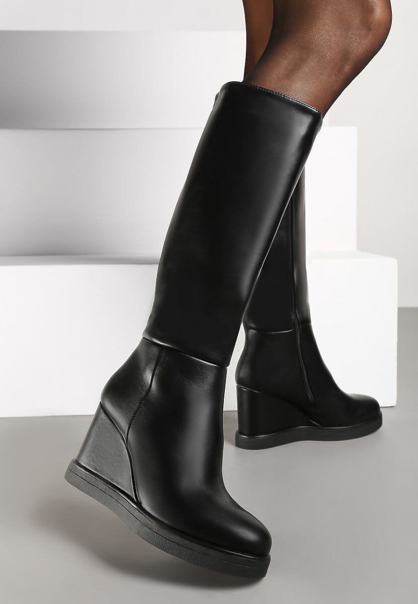 Brązowe Casualowe Kozaki na Koturnie Narisya