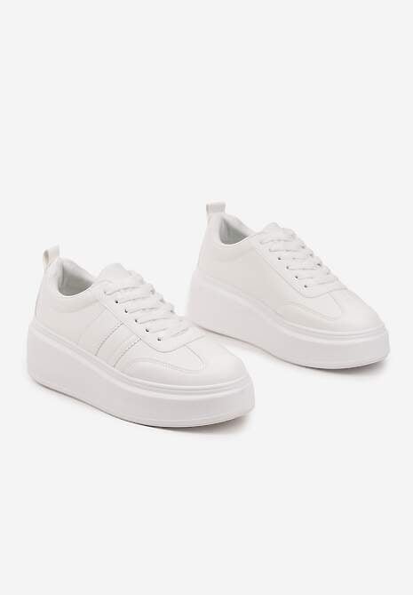 Białe Sneakersy Klasyczne Tenisówki na Grubej Podeszwie z Koturnem Adessia