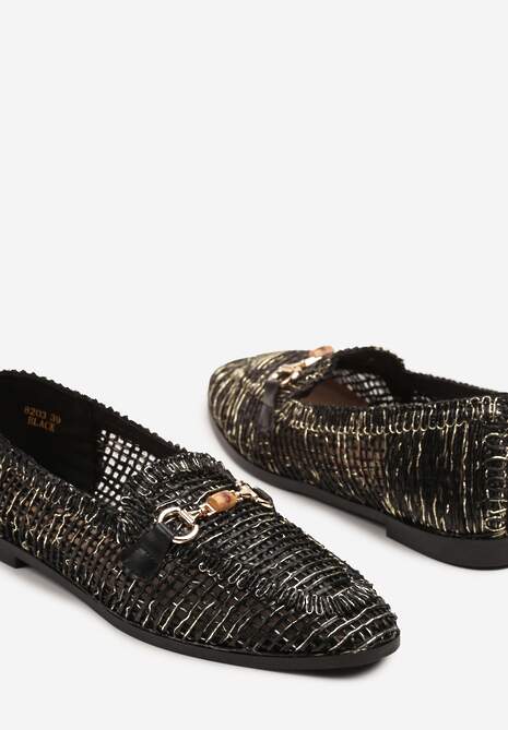 Czarne Ażurowe Mokasyny Loafersy z Klamrą Koliswena