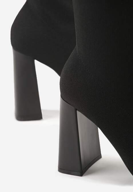 Czarne Kozaki VICES na Słupku ze Skarpetkową Cholewką Zevona