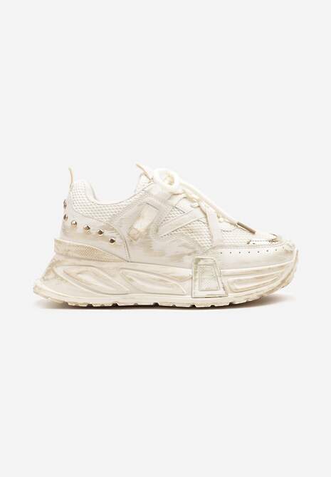 Beżowe Sneakersy na Platformie z Ozdobnym Tłoczeniem Lurine
