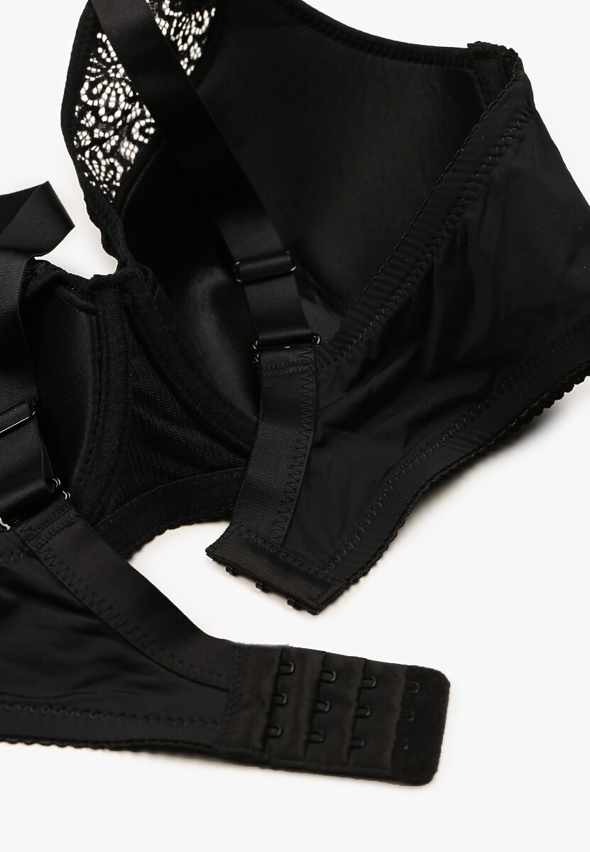 Czarny Koronkowy Biustonosz Full Cup z Ozdobnymi Cyrkoniami na Kokardce Nikoriana