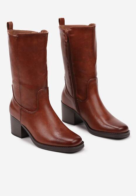 Brązowe Casualowe Botki Sztyblety na Słupku Teralita