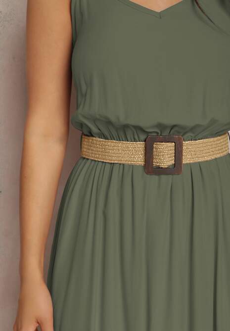 Ciemnozielona Sukienka z Paskiem Auxonia