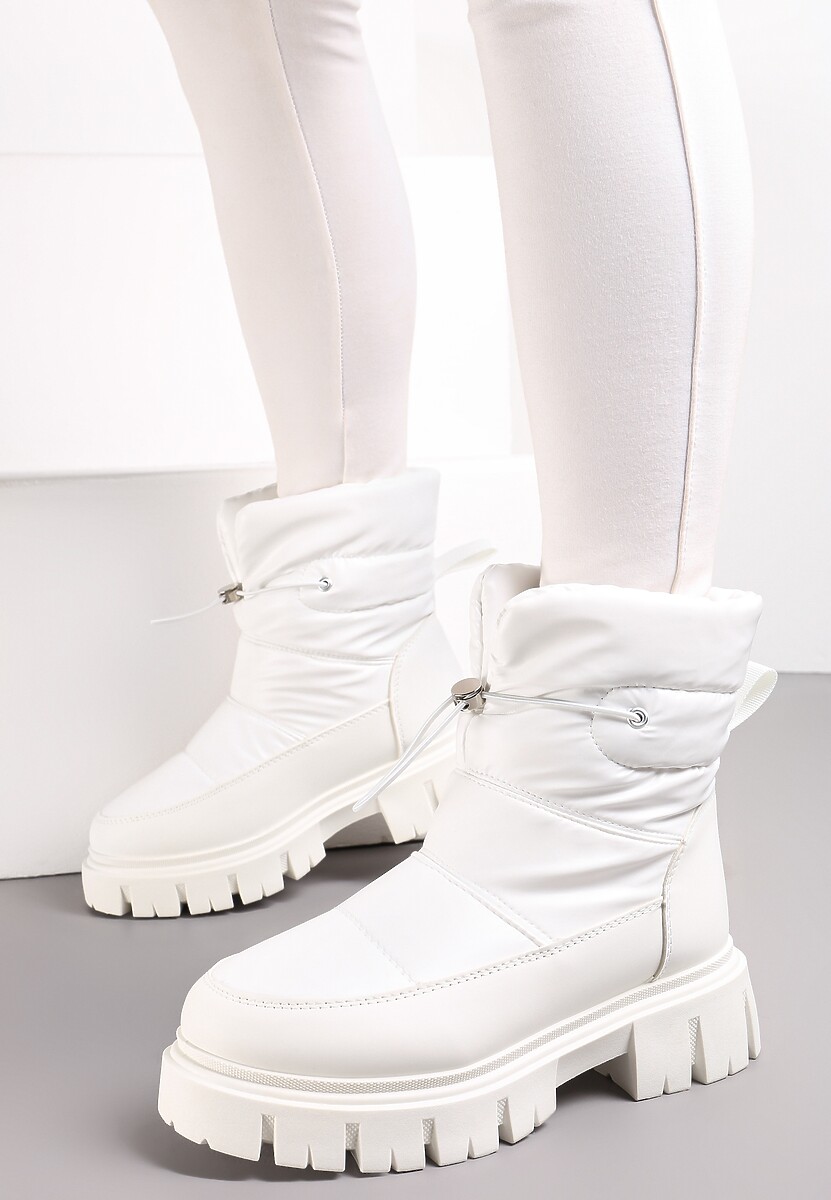 Beżowe Śniegowce na Niskiej Platformie z Ozdobnym Pikowaniem i Ściągaczem Raballa