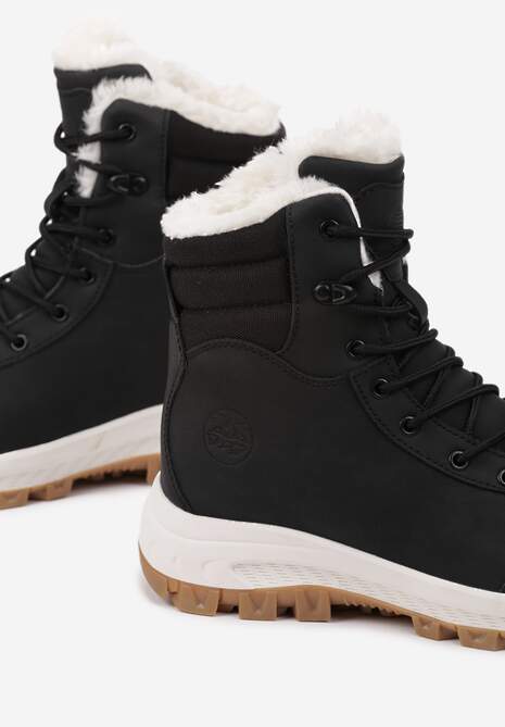 Czarne Botki Trekkingowe na Platformie ze Sznurowaniem Labrinna