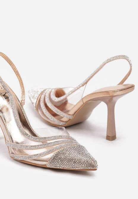 Szampańskie Transparentne Sandały na Szpilce z Błyszczącymi Cyrkoniami Ivelina