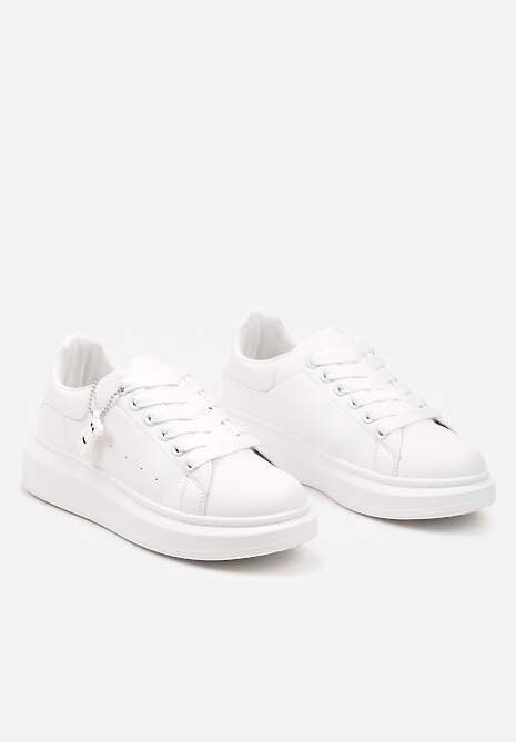 Białe Casualowe Sneakersy z Zawieszką Misiem Ulevidia