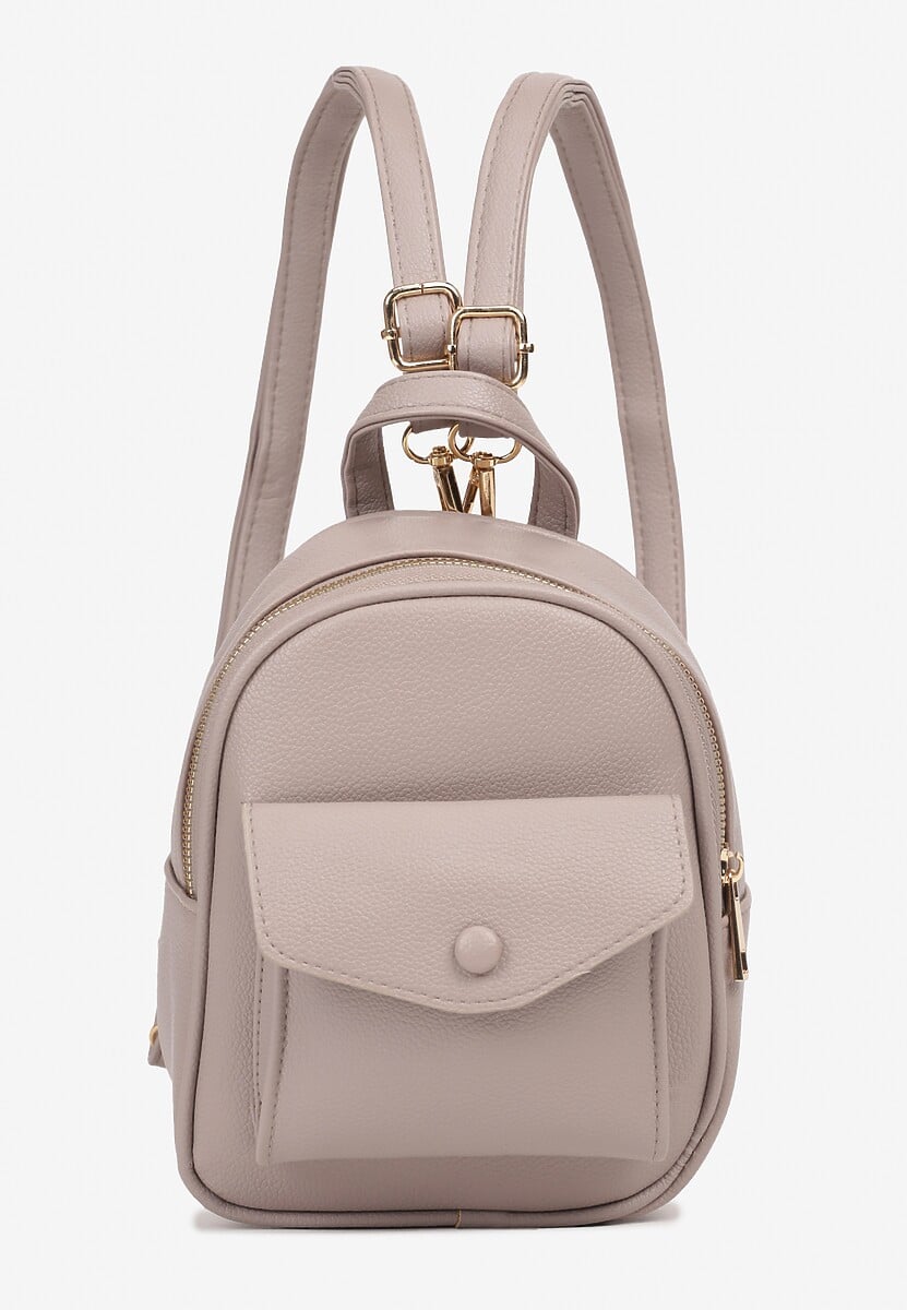 Jasnobeżowy Plecak z Regulowanymi Odpinanymi Paskami i Ozdobną Kieszonką na Magnes Nelvera