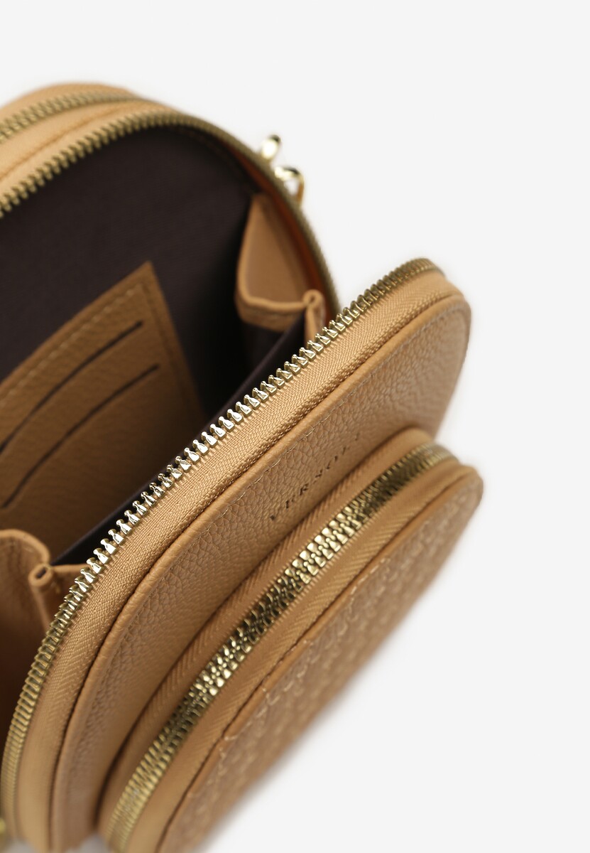 Ciemnobeżowa Torebka Ozdobiona Przeszyciami z Paskiem Regulowanym Valinsa