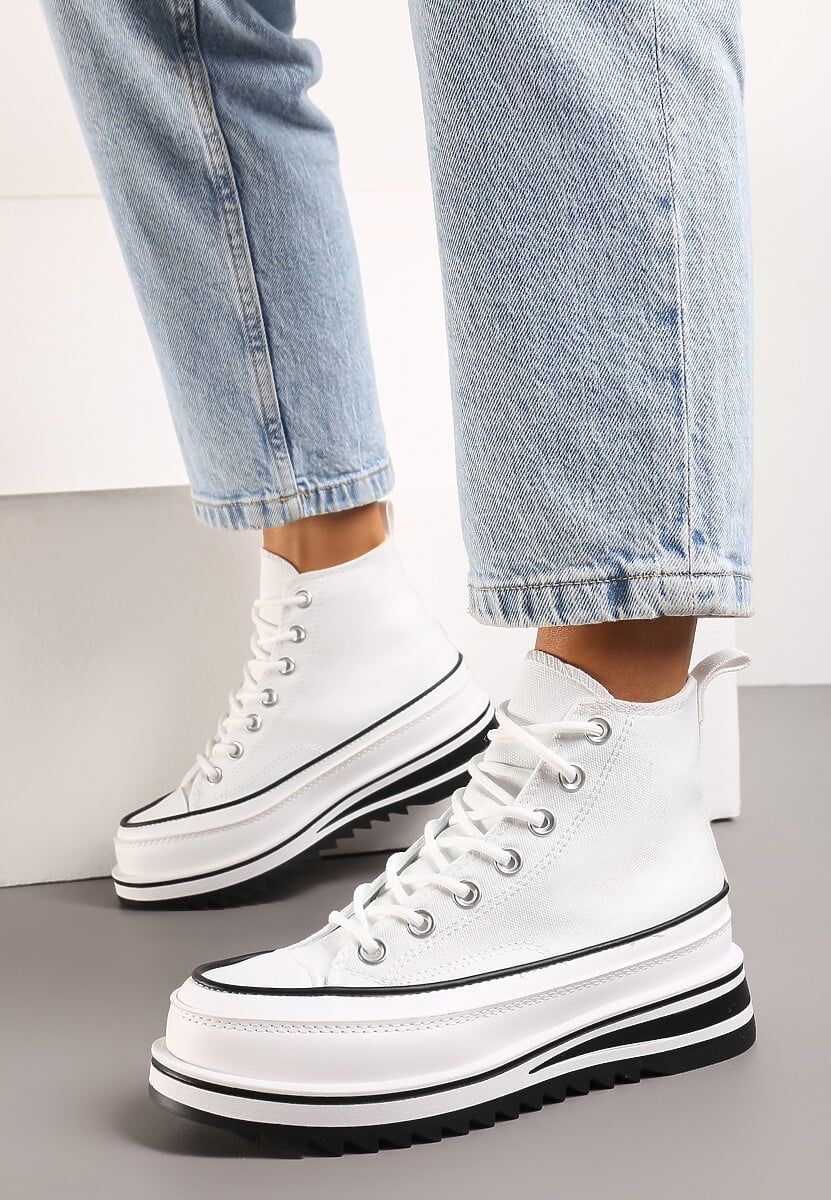 Białe Trampki na Wysokiej Platformie z Cholewką za Kostkę Anlitela