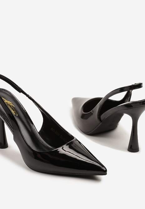 Czarne Lakierowane Sandały Szpilki Typu Slingback Ulios
