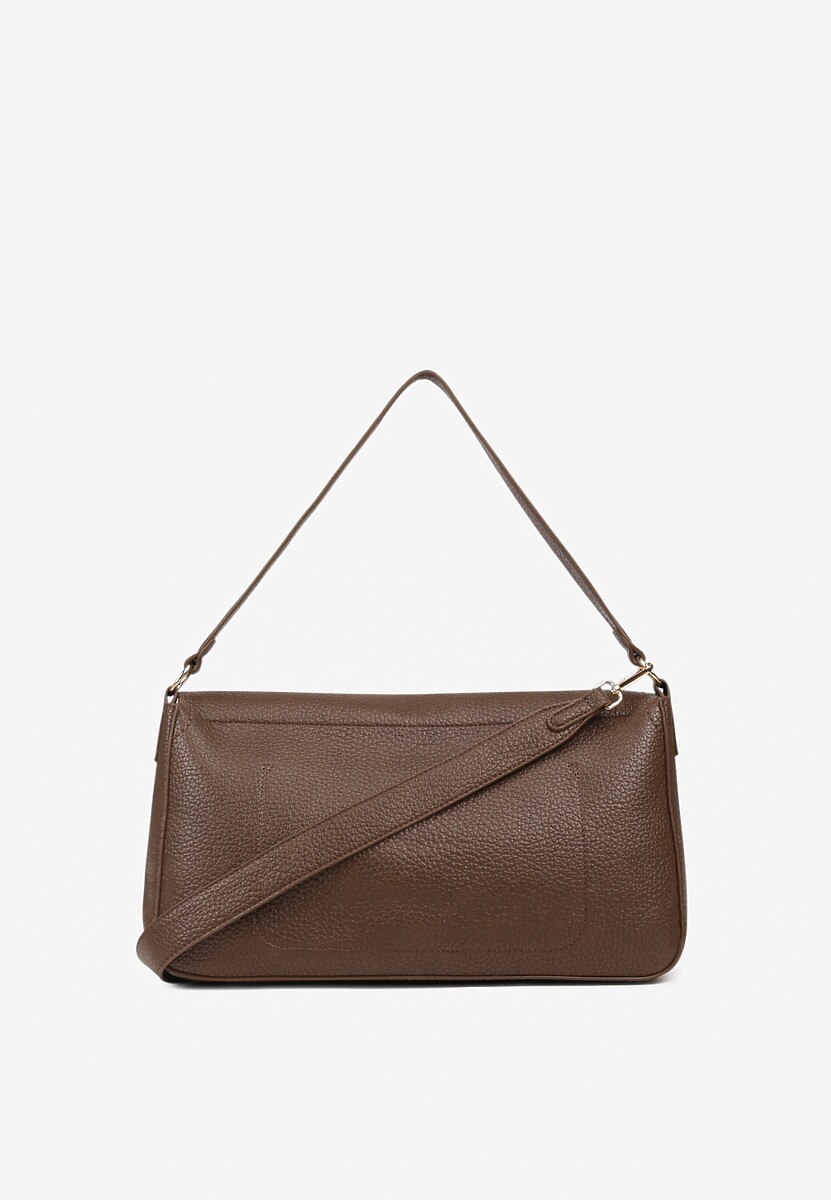 Brązowa Torebka Prostokątna na Ramię Ozdobiona Metaliczną Aplikacją Aderrive