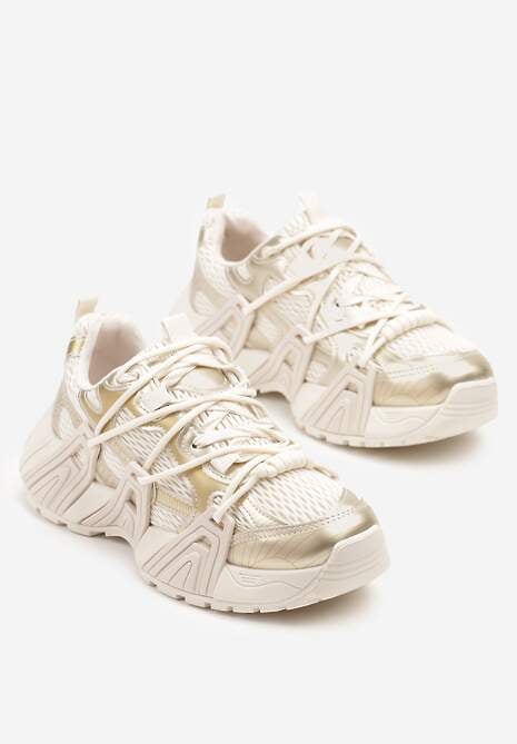 Złote Sneakersy z Designerskim Sznurowaniem Nuritha